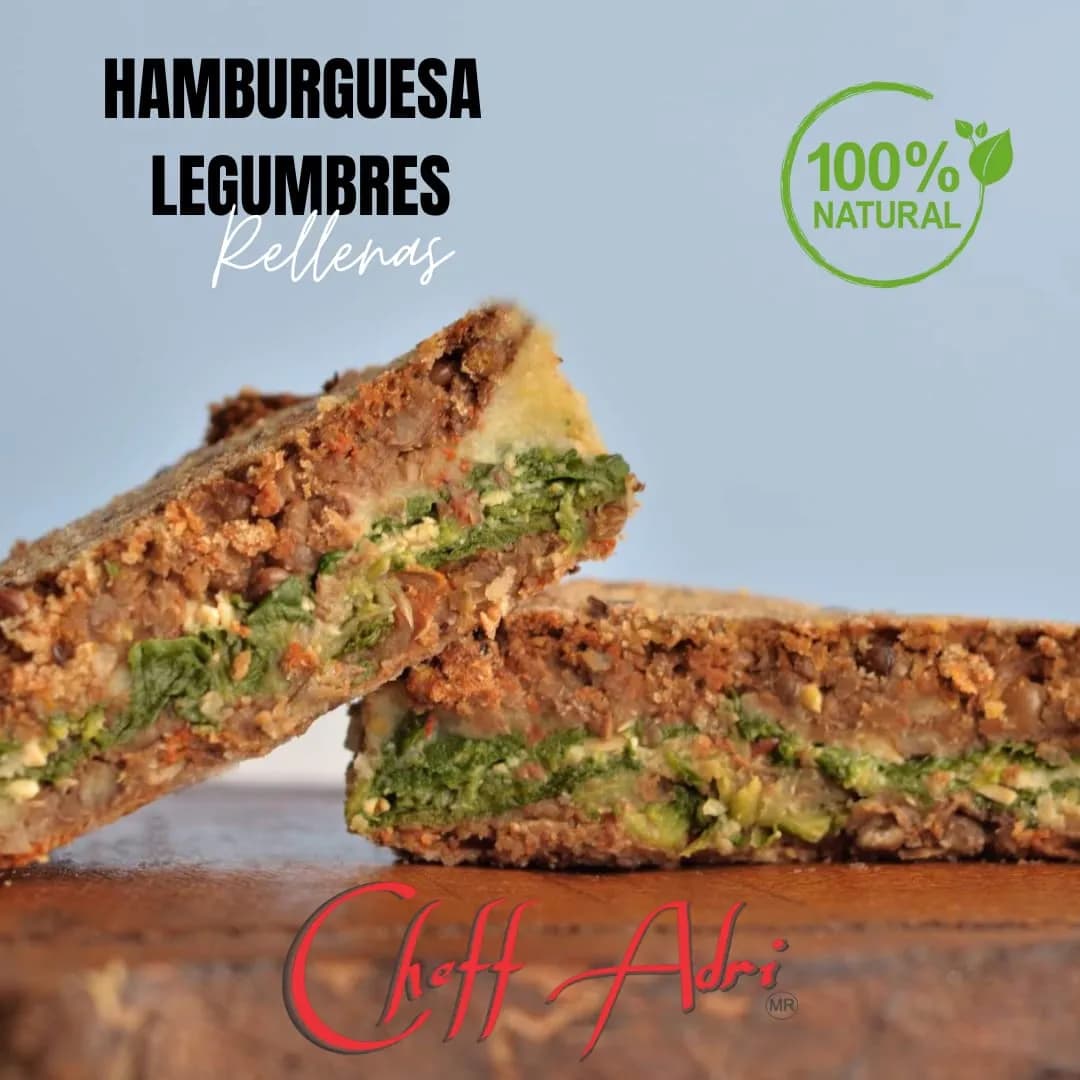 Hamburguesa de Lentejas rellena Espinaca, Ricota, Cebolla y Muzza Vegana